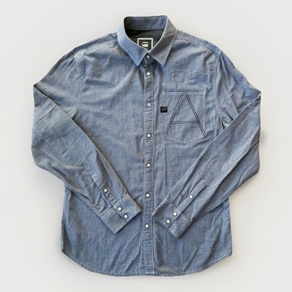 G-STAR RAW A Crotch Western Shirt Long Sleeve Button Down Men's Size Large Grey - Picture 1 of 9